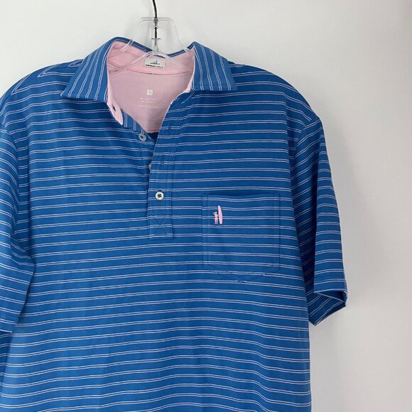 Johnnie O Hangin Out Blue Pink Striped Performance Polo Shirt Small Cotton - Picture 3 of 8